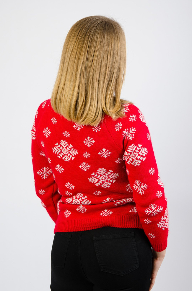 CZERWONY SWETER-PÓŁGOLF Z MIKOŁAJEM