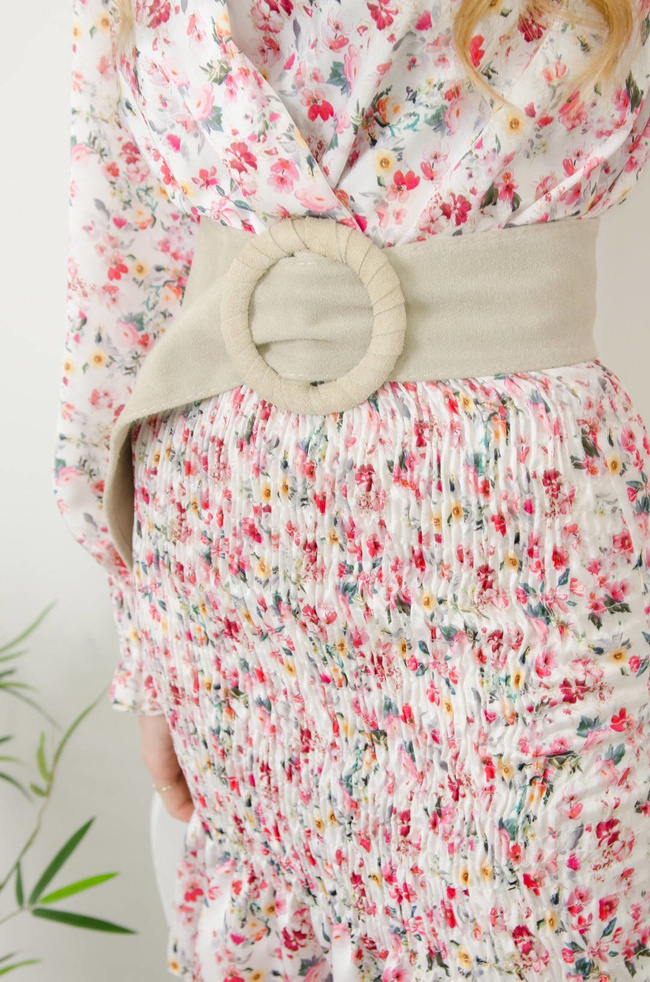 ZAMSZOWY PASEK Z OKRĄGŁĄ Z KLAMRĄ  - BEŻOWY