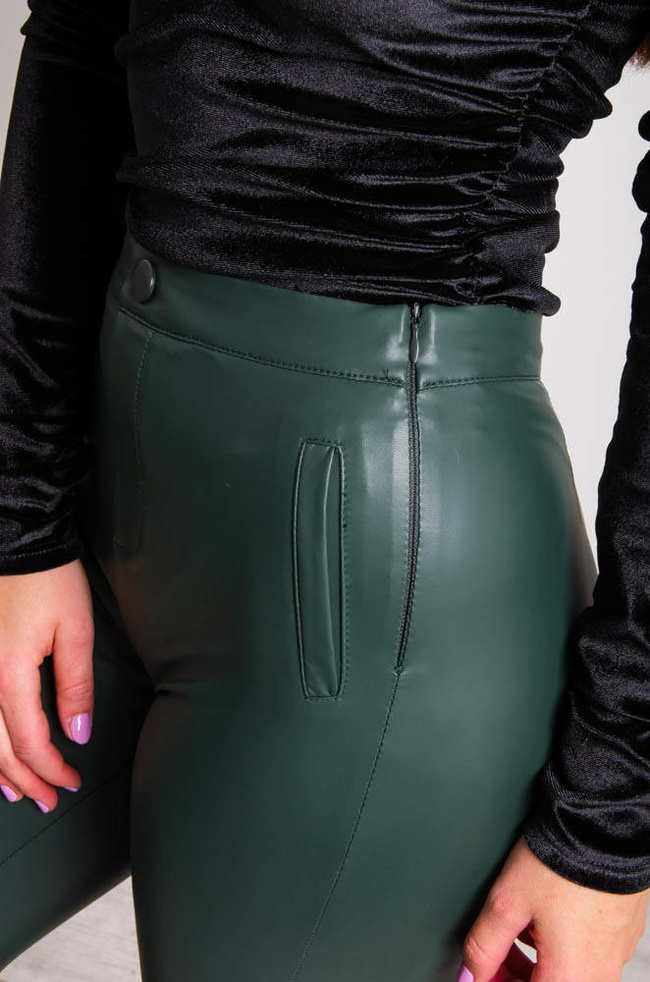 ZIELONE SPODNIE Z IMITACJI SKÓRY Z WYSOKIM STANEM