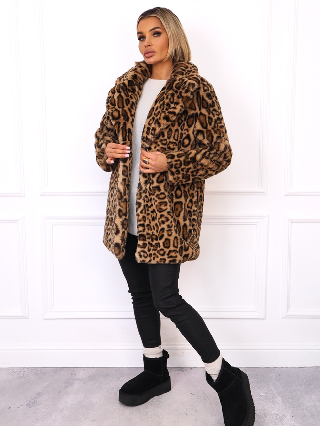 PŁASZCZ FUTRZANY Z KOŁNIERZEM- PANTERKA