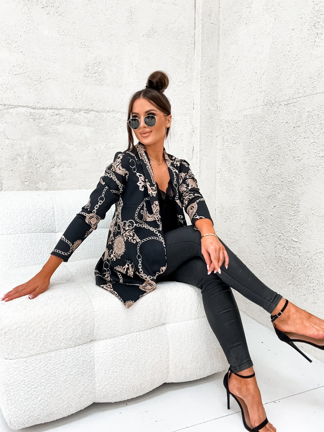 ELGANCKA MARYNARKA W ZŁOTE ŁAŃCUCHY- CZARNA