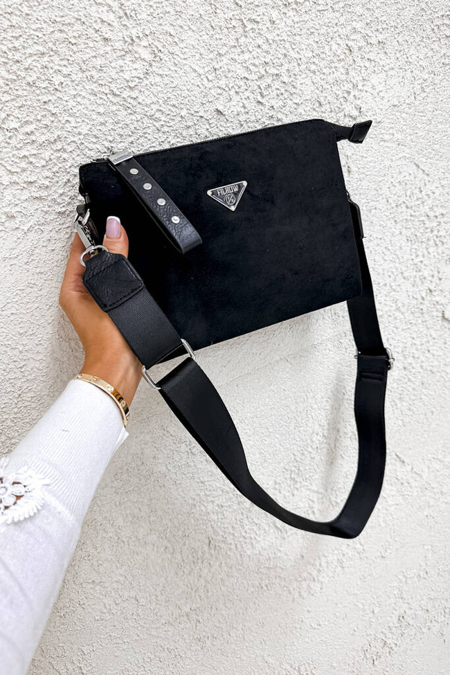 TOREBKA KUFEREK Z IMITACJI ZAMSZU- CZARNA