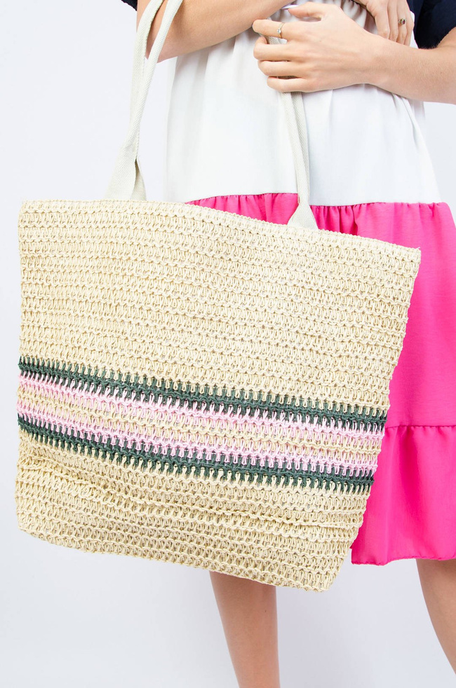 BEŻOWA SŁOMIANA TORBA PLAŻOWA 