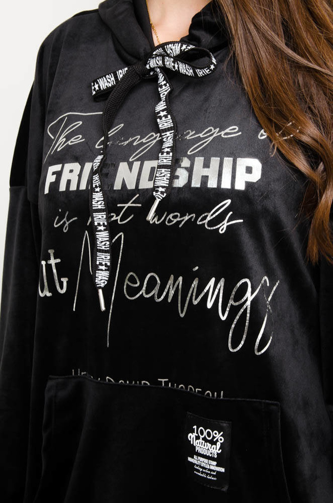 CZARNA ASYMETRYCZNA TUNIKA Z NAPISEM