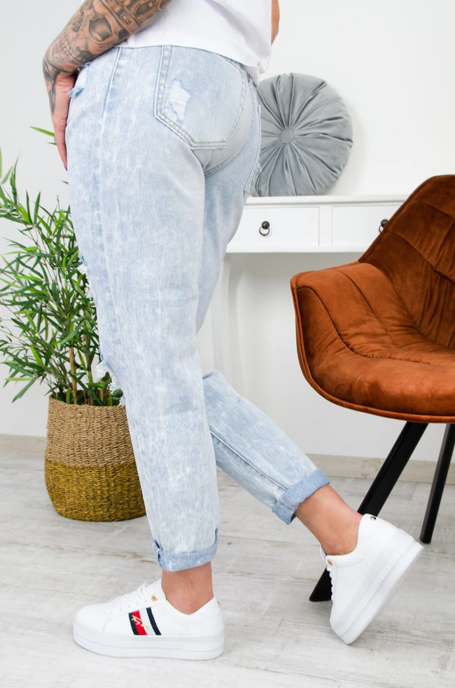 JASNE SPODNIE JEANSOWE BOYFRIEND Z WYSOKIM STANEM 