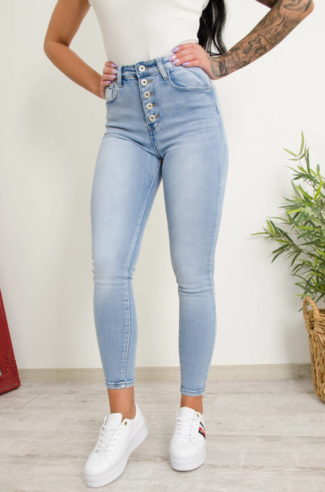 JASNE SPODNIE JEANSOWE Z GUZIKAMI-WYSOKI STAN