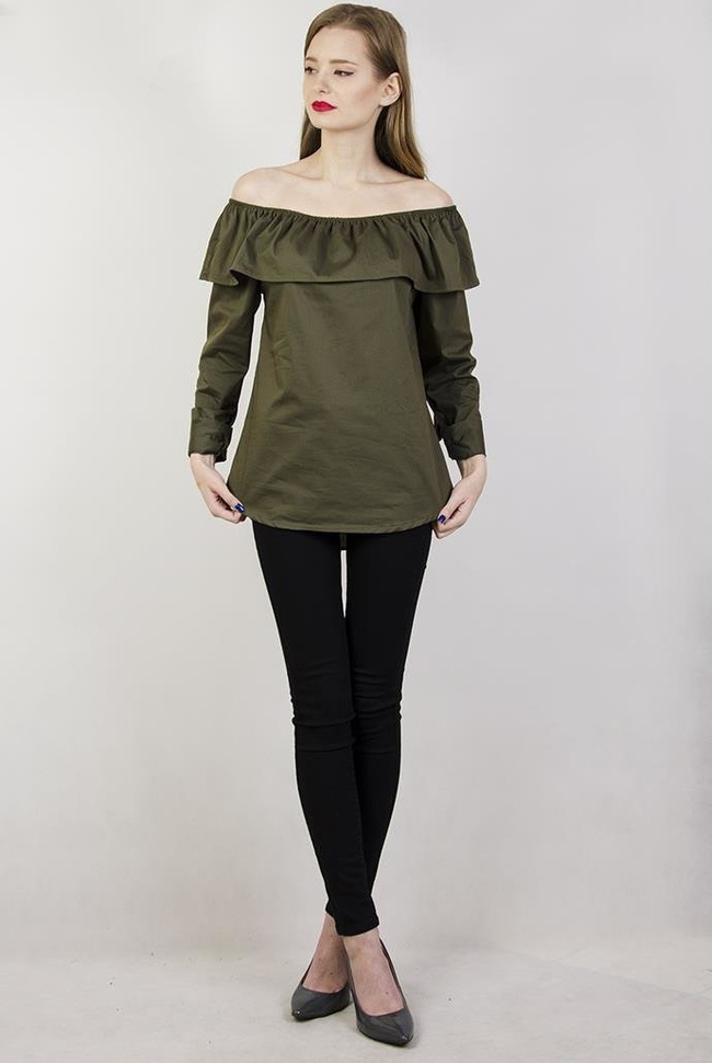 Koszula zielona z hiszpańskim dekoltem