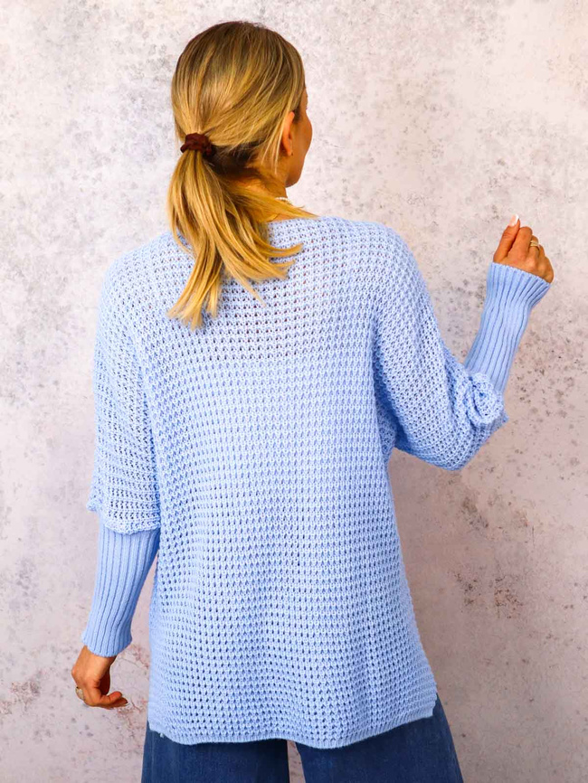 SWETER Z SERDUSZKAMI OVERSIZE- NIEBIESKI