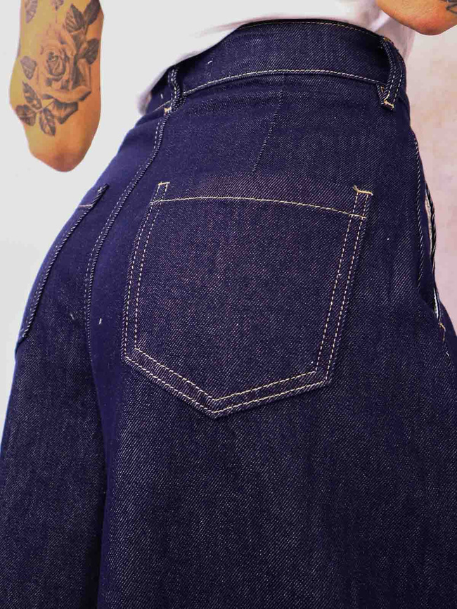 SPODNIE JEANSOWE Z BARDZO SZEROKIMI NOGAWKAMI- CIEMNY JEANS