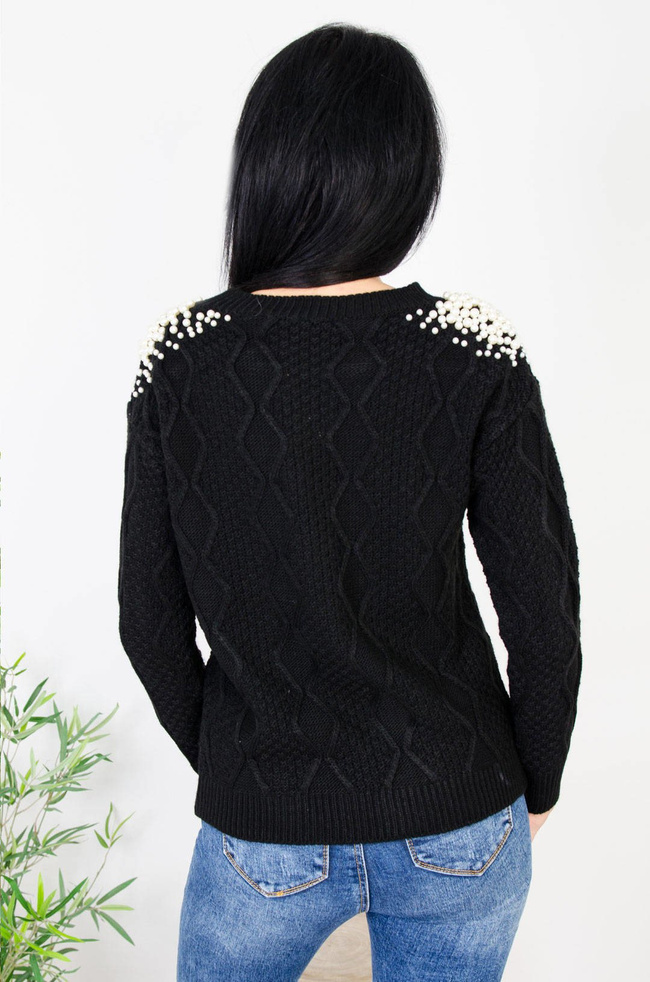 CZARNY SWETER Z PEREŁKAMI