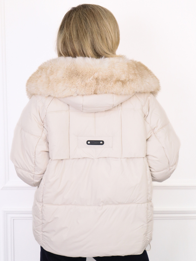 KURTKA PUCHOWA Z DZIANINOWYMI WSTAWKAMI PRZY RĘKAWIE- BIAŁA
