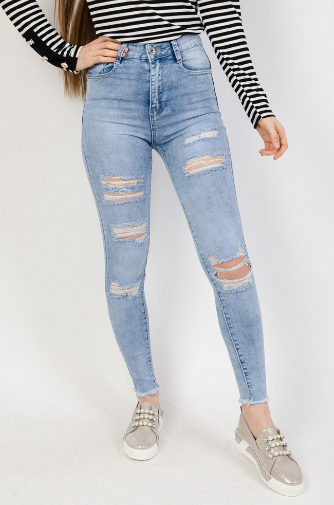 Jasne spodnie jeansowe Push Up z dziurami
