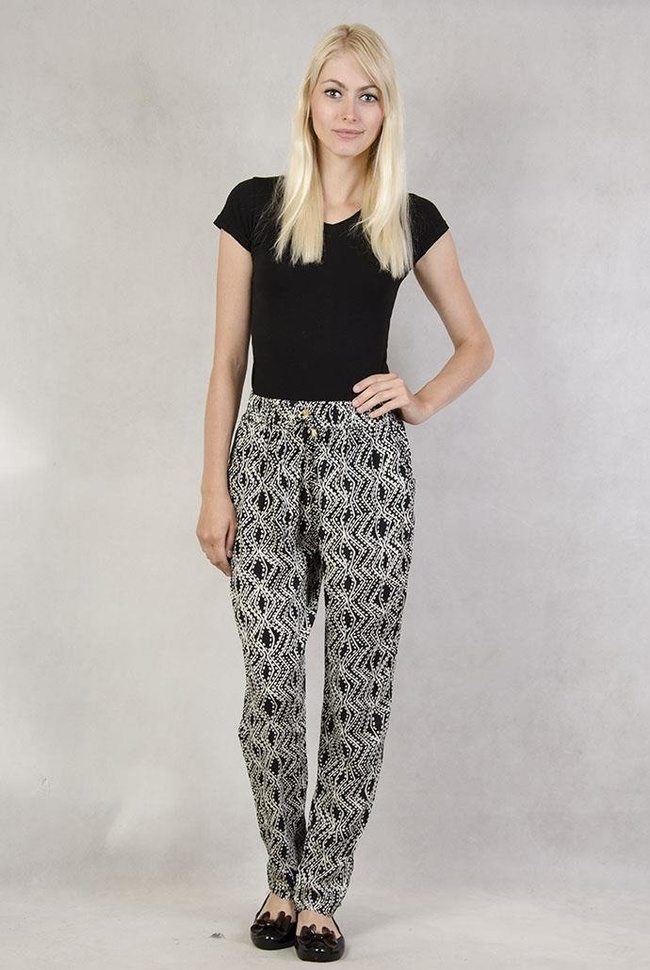 Spodnie alladynki czarne w białe wzorki