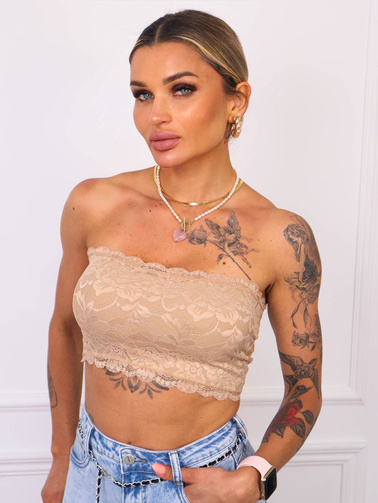 TOP KORONKOWY BANDEAU BEZ RAMIĄCZEK- BEŻOWY