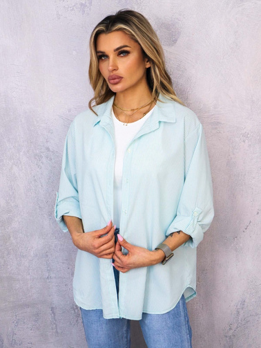 KOSZULA OVERSIZE W PASKI- TURKUSOWA