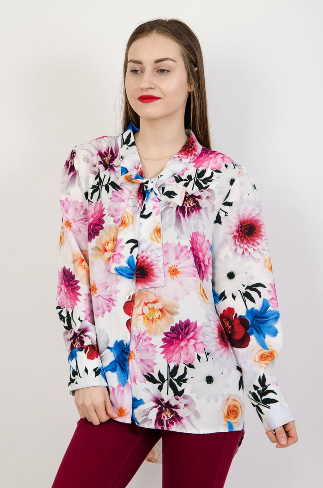 Koszula w kwiaty z wiązaniem przy szyi 