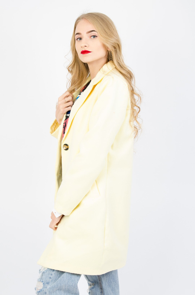 WIOSENNY PŁASZCZ W PASTELOWYM ODCIENIU - ZÓŁTY 