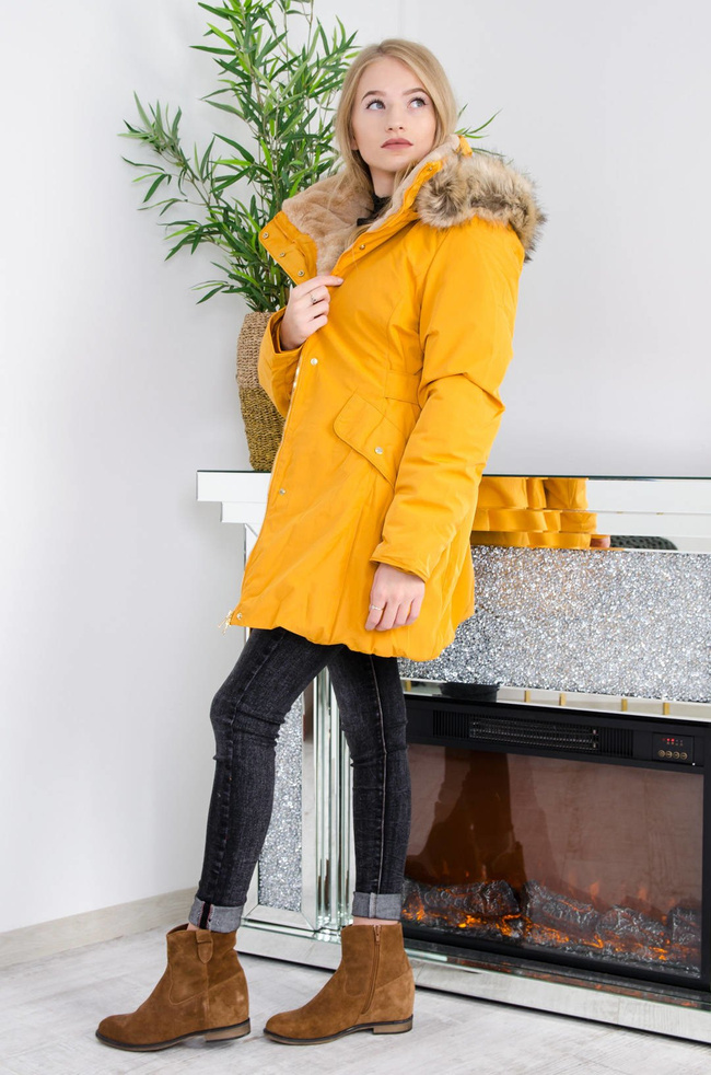 MUSZTARDOWA KURTKA ZIMOWA PARKA NA MISIU