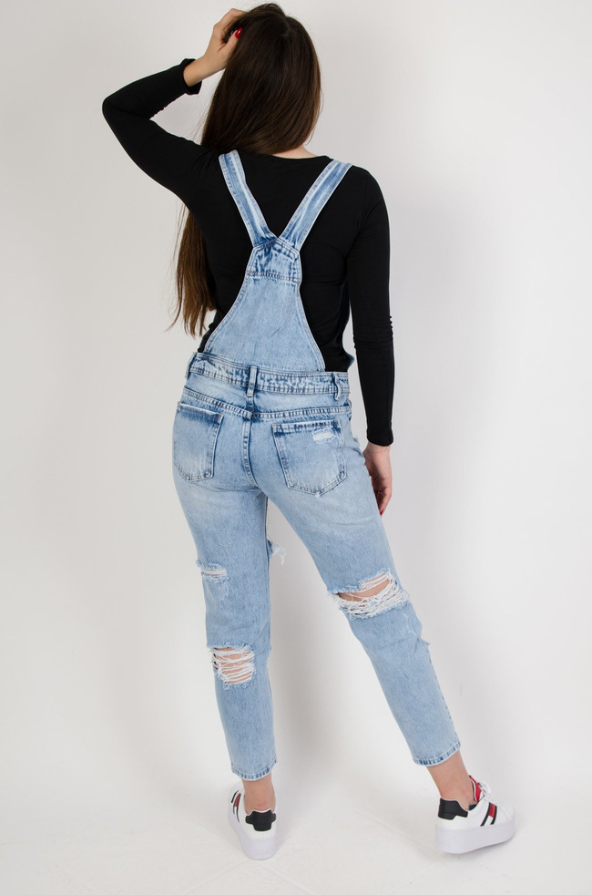 Jeansowe ogrodniczki z dziurami