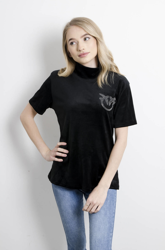 BLUZKA WELUROWA ZE STÓJKĄ- CZARNA