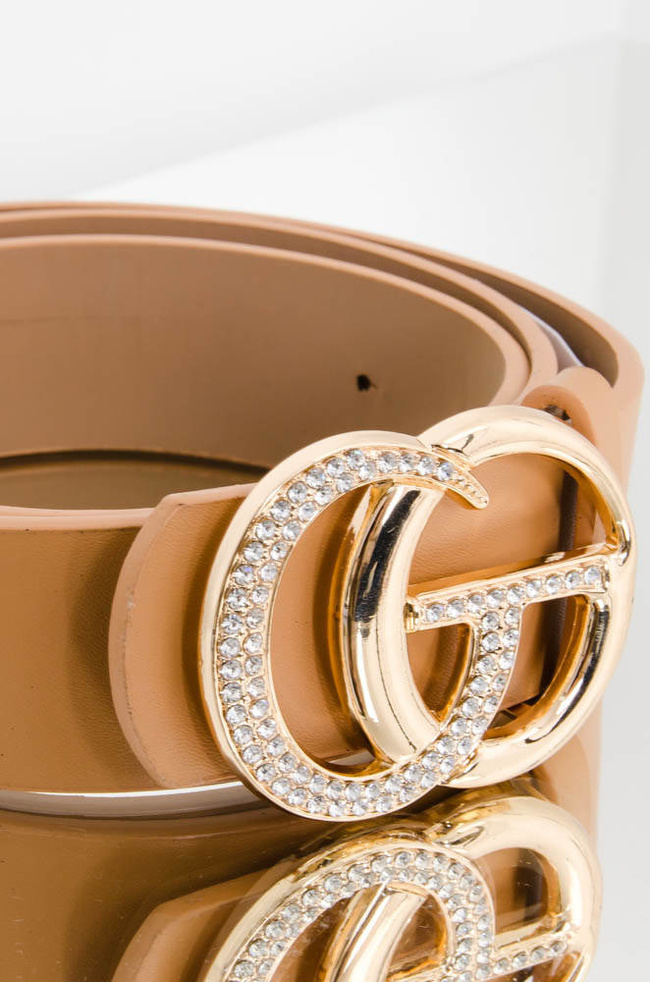 BRĄZOWY PASEK CG- ZŁOTE ZAPIĘCIE Z CYRKONIAMI 