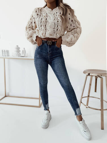 SPODNIE JEANSOWE Z PRZETARCIAMI NA DOLE NOGAWKI+ PASEK