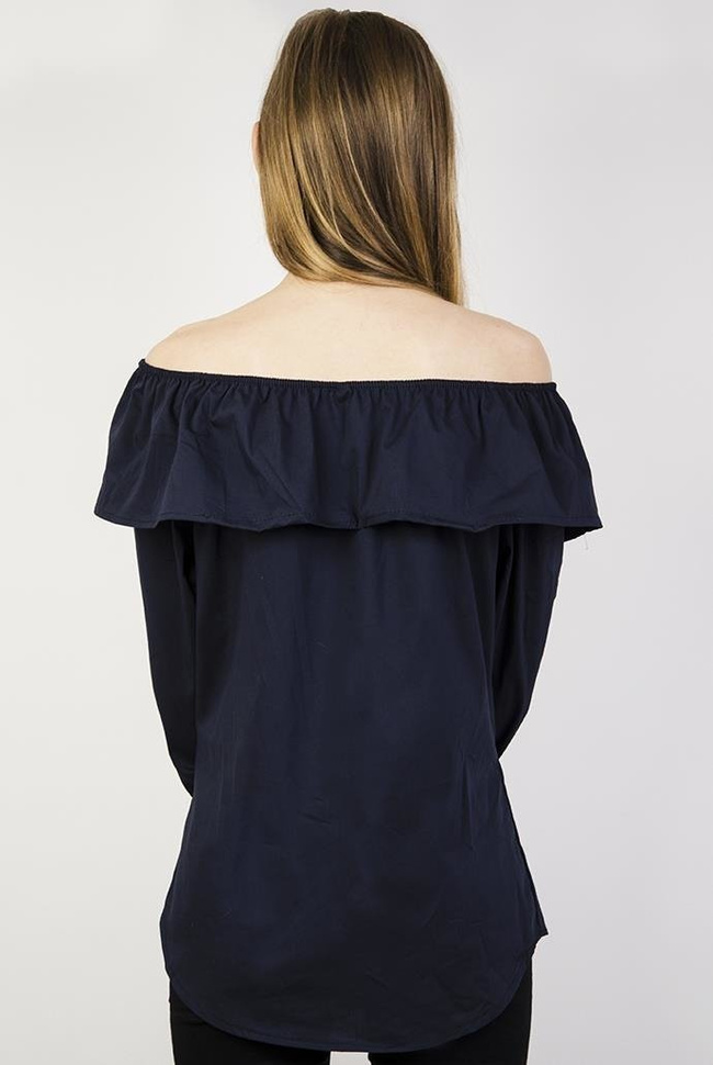 Koszula granatowa z hiszpańskim dekoltem