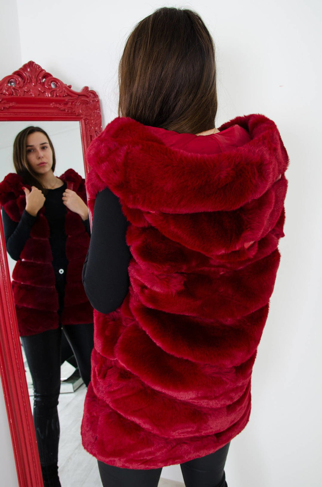 BORDOWA FUTRZANA KAMIZELKA Z KAPTUREM