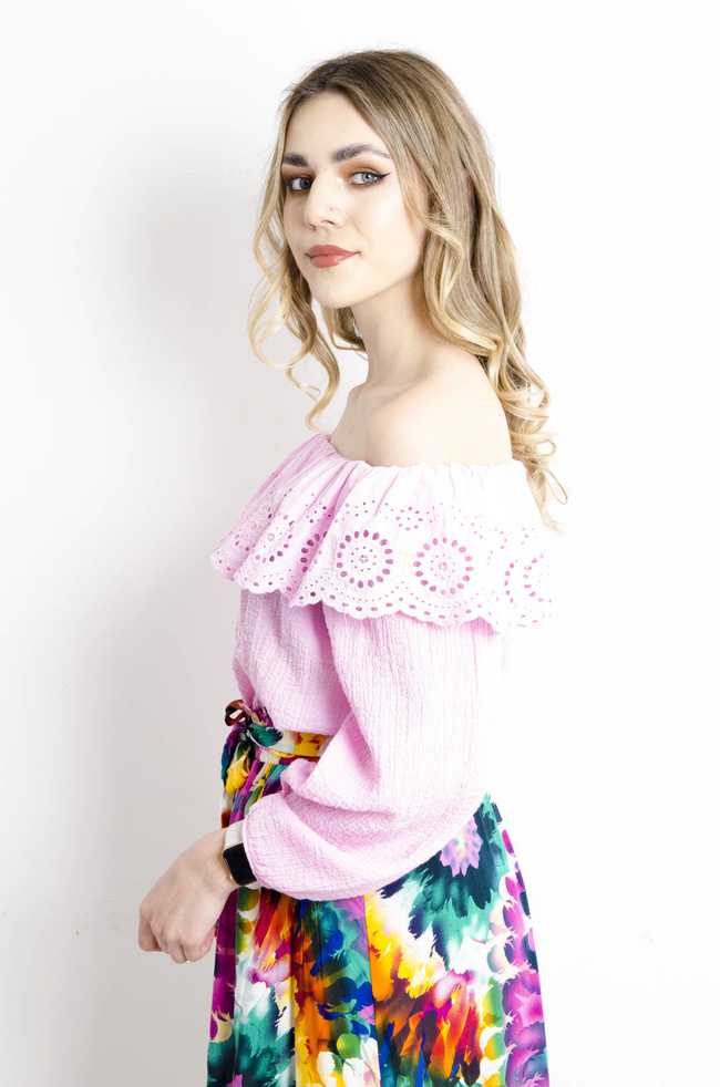 BLUZKA HISZPANKA Z KORONKĄ -RÓŻOWA