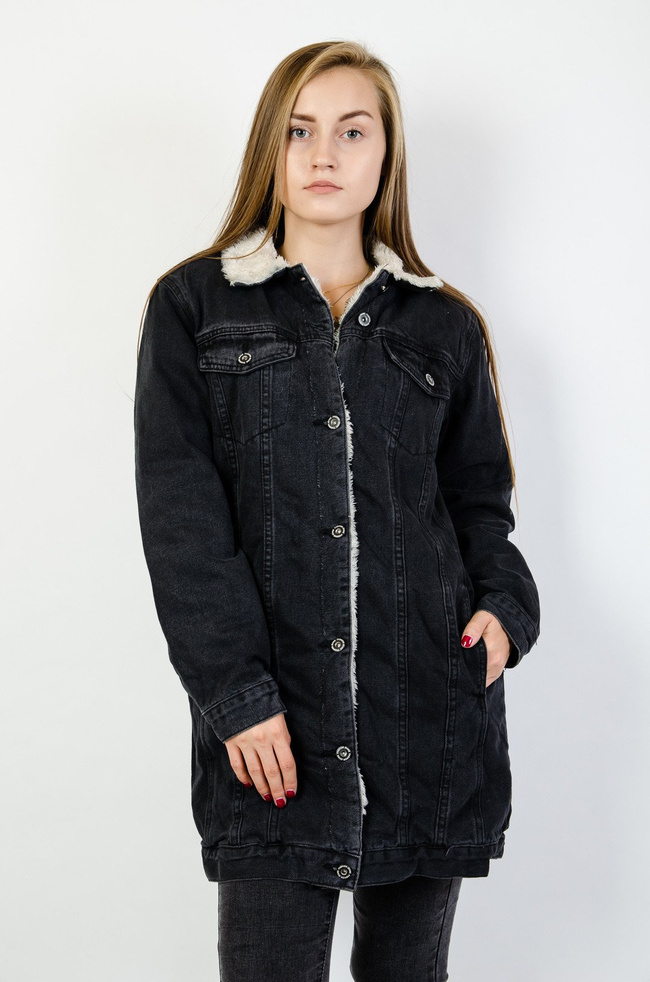 Czarna ocieplana kurtka jeansowa