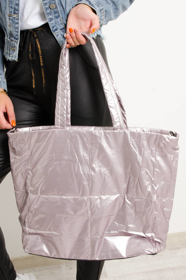 DUŻA PIKOWANA TORBA TYPU SHOPPER- RÓŻOWA