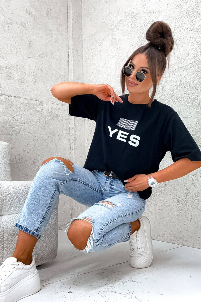 T-SHIRT Z KODEM KRESKOWYM YES-NO- CZARNA