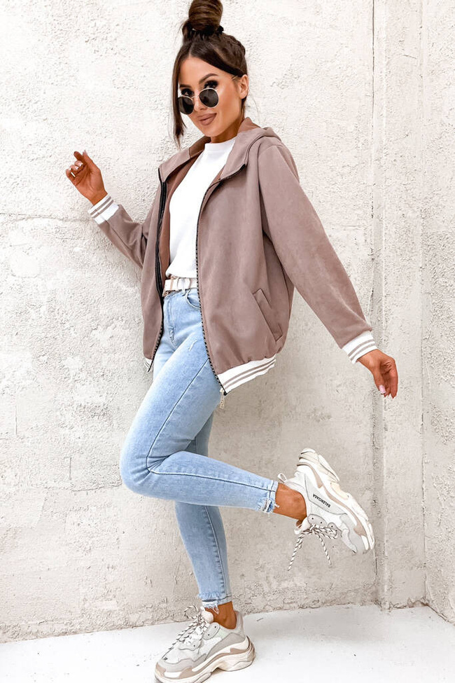 BLUZA ZAMSZOWA Z KONTRASTOWYMI ŚCIĄGACZAMI- BRUDNY RÓŻ 