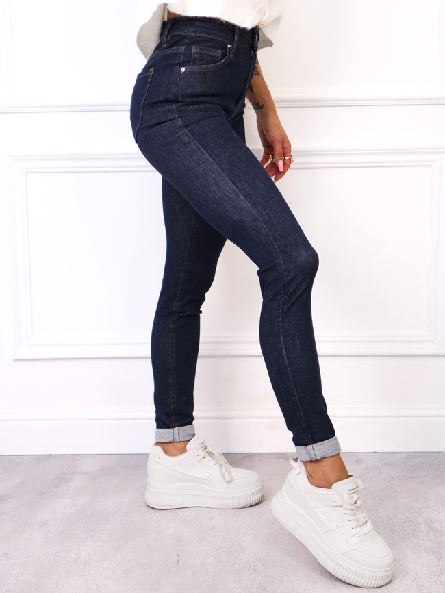SPODNIE JEANSOWE SKINNY Z WYSOKIM STANEM- GRANATOWE