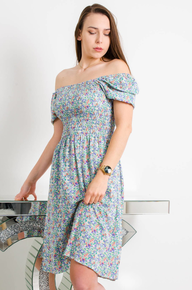 ZIELONA SUKIENKA W KWIATY Z BUFKAMI