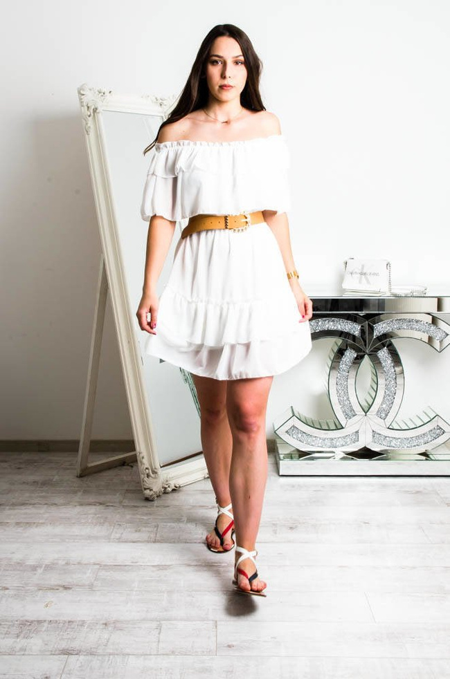 BIAŁA SUKIENKA HISZPANKA Z GUMĄ W PASIE