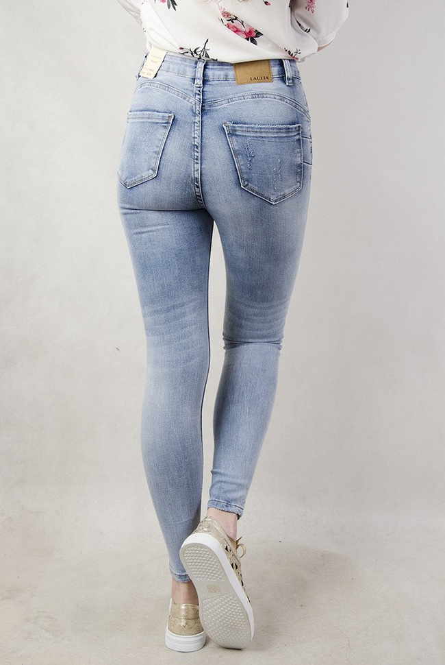 Jasne spodnie jeansowe typu push up z dziurami