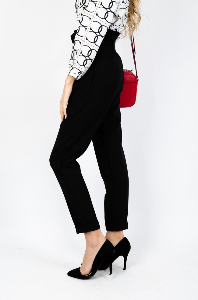 CZARNE ELEGANCKIE SPODNIE Z WYSOKIM STANEM + PASEK