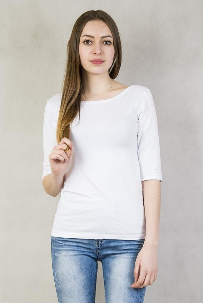 Biała bluzka z okrągłym dekoltem i rękawem 3/4