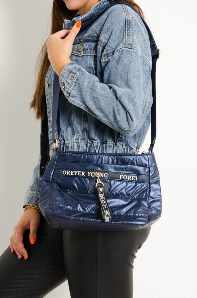 TOREBKA PIKOWANA Z MATERIAŁOWYM PASKIEM- GRANATOWA