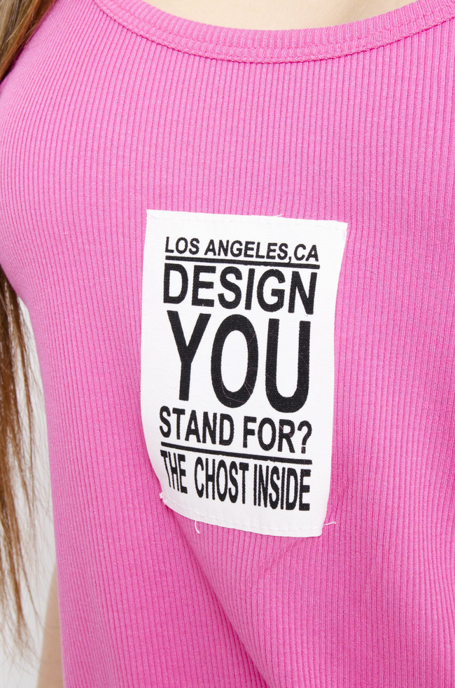 TOP PRĄŻKOWANY Z NASZYWKĄ - RÓŻOWY