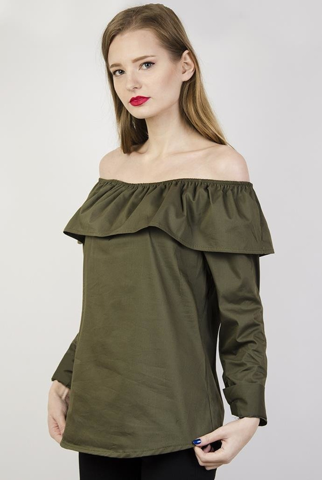 Koszula zielona z hiszpańskim dekoltem