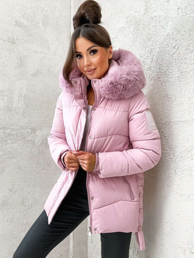 KURTKA Z NASZYWKĄ I LISEM NA KAPTURZE- RÓŻOWA