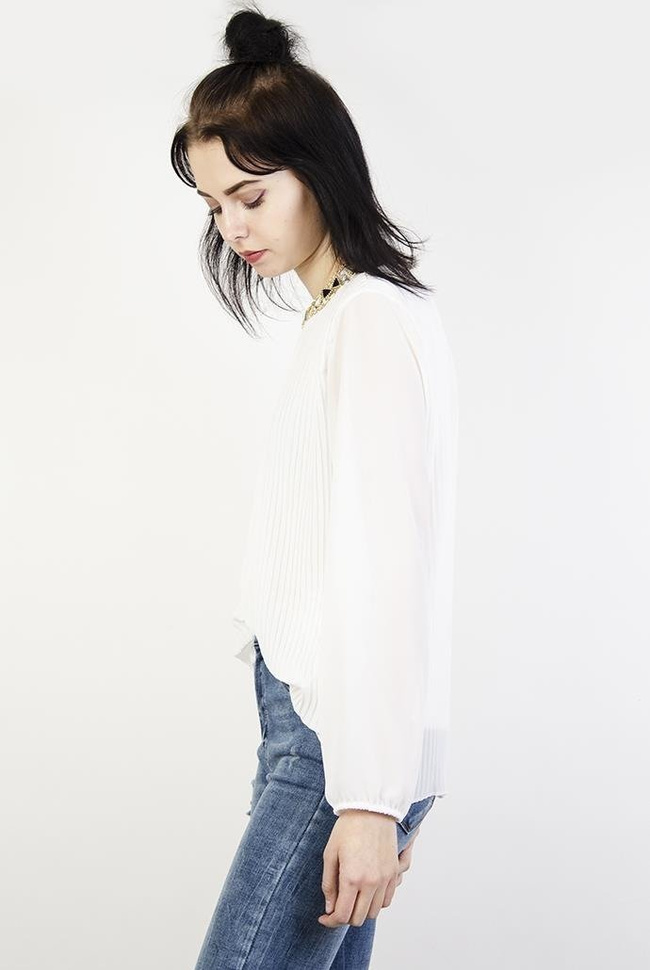 Biała szyfonowa, bluzka koszulowa, plisowana