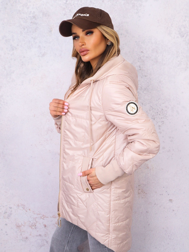 ASYMETRYCZNA PIKOWANA KURTKA Z KAPTUREM- BEŻOWA