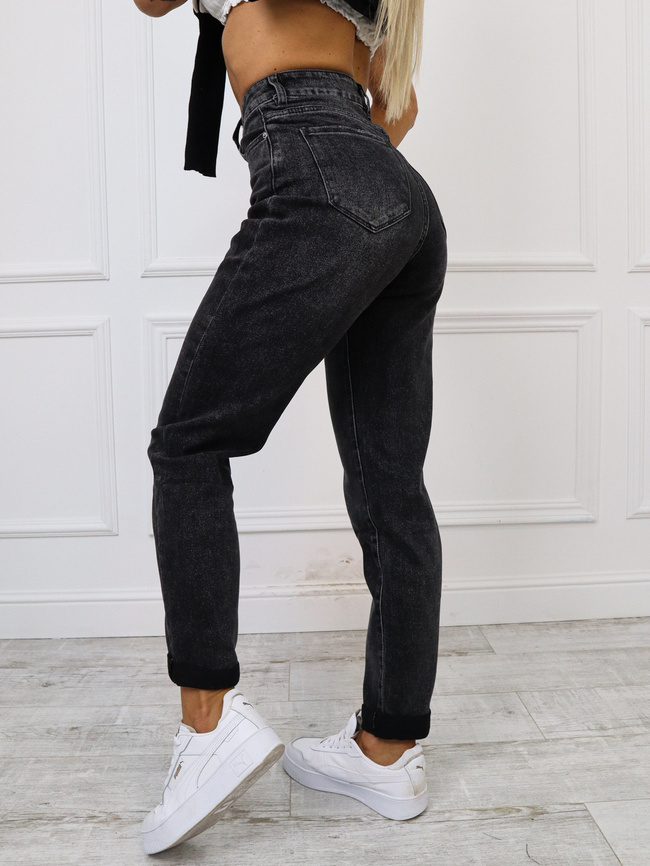 SPODNIE MOM STRETCH CIEMNO SZARE- WYSOKI STAN