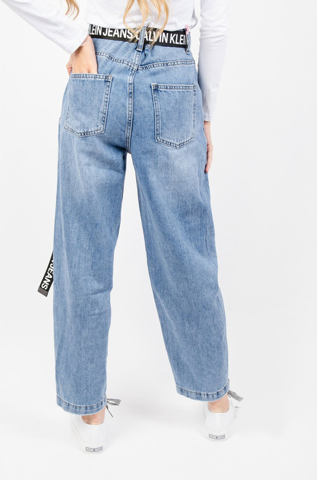 GRANATOWE SPODNIE JEANSOWE TYPU BALLOON JEANS Z WYSOKIM STANEM