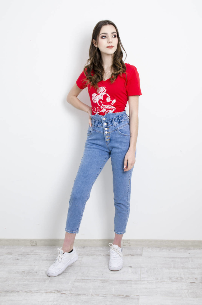 SPODNIE JEANSOWE MOM FIT Z GUZIKAMI -WYSOKI STAN 