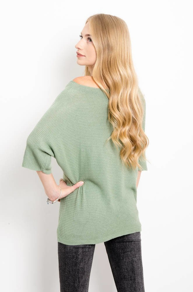 ZIELONY DZIANINOWY SWETEREK W PRĄŻEK
