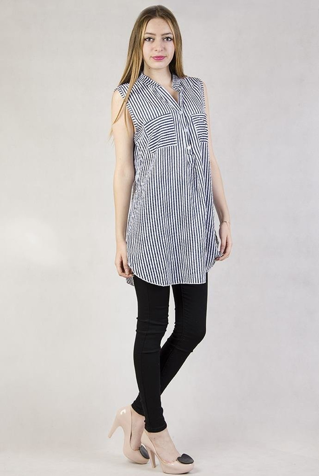 Koszula w biało-granatowe paski na ramiączka